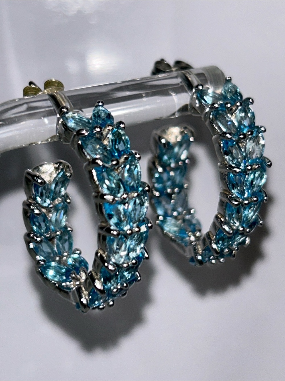 NWOT NYC 11 Sterling Silver Genuine Blue Topaz Inside Out Gemstone Hoop Earrings